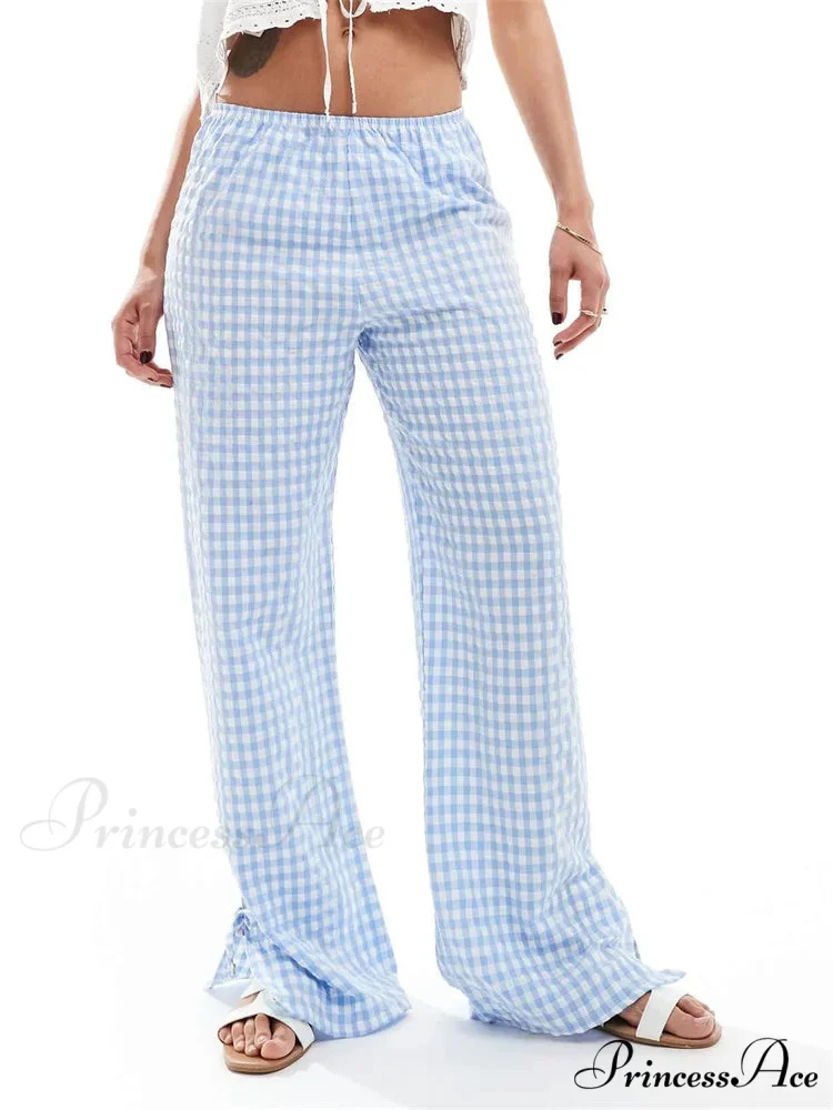 Checkered Divided Fasten Loose Broad Leg Summer Pant - Image 5