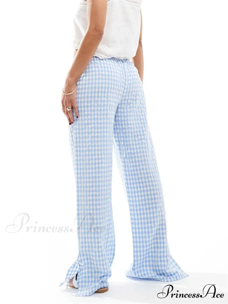 Checkered Divided Fasten Loose Broad Leg Summer Pant - Image 6