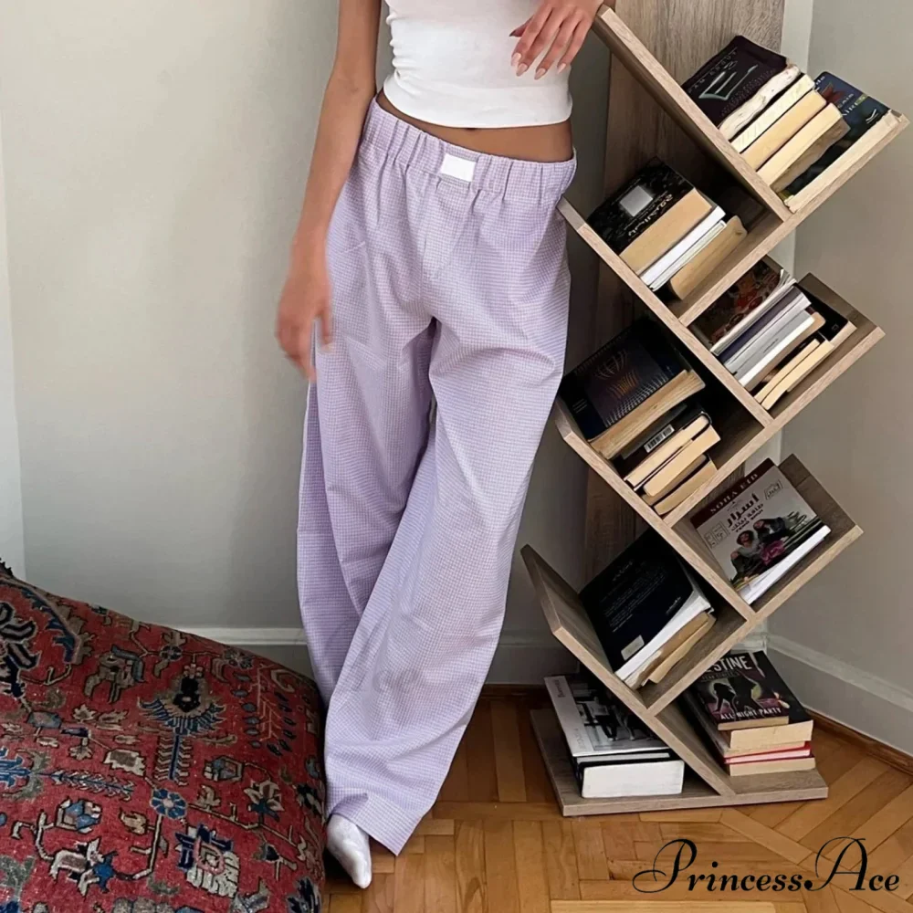 Checkered Elevated Waist Straight Wide Leg Sleep Pant - Image 2