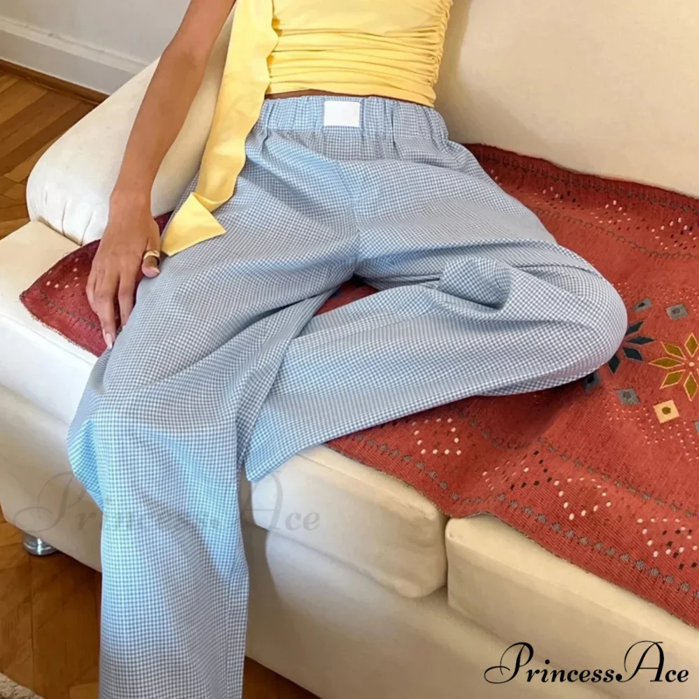 Checkered Elevated Waist Straight Wide Leg Sleep Pant - Image 3