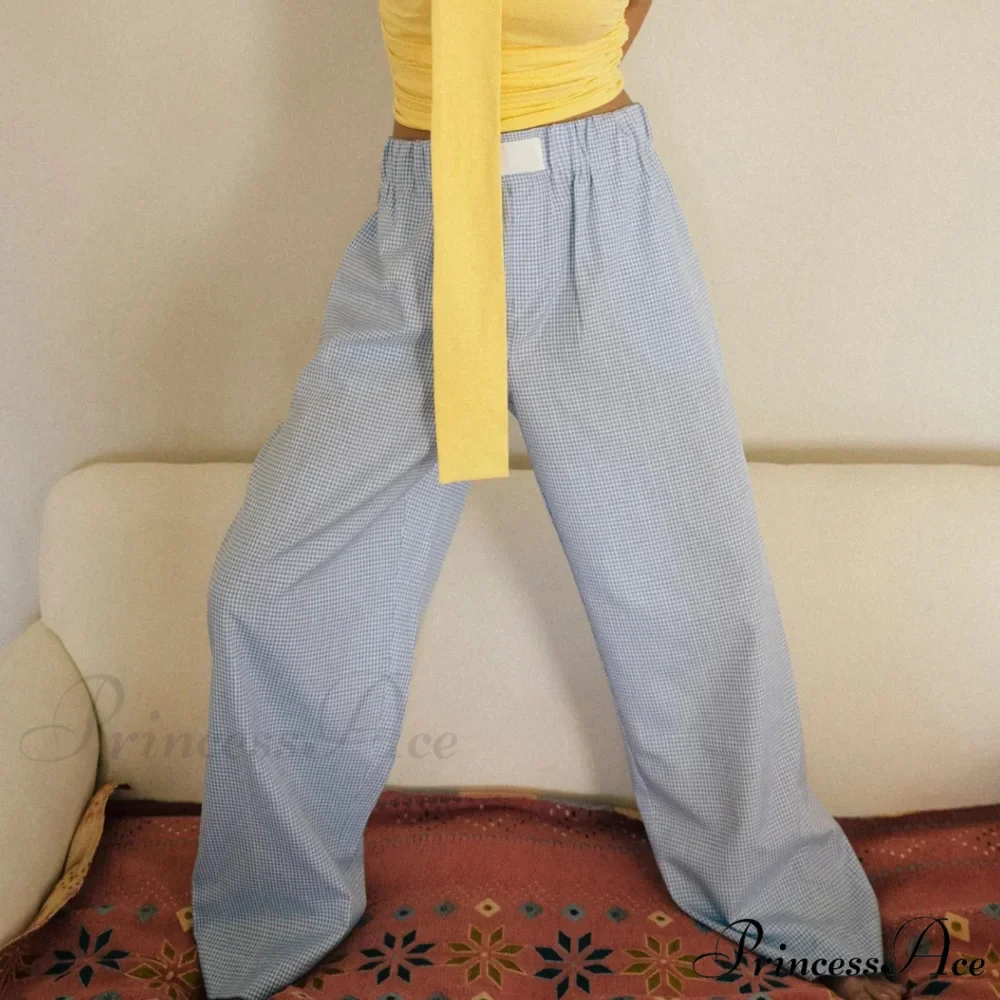 Checkered Elevated Waist Straight Wide Leg Sleep Pant - Image 4