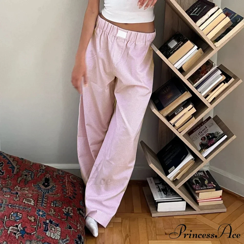 Checkered Elevated Waist Straight Wide Leg Sleep Pant - Image 5