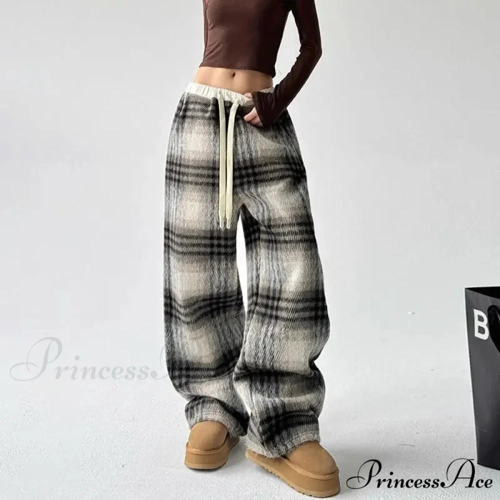 Checkered Fleece High Waist Informal Trousers - Image 2