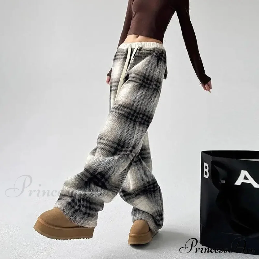 Checkered Fleece High Waist Informal Trousers - Image 3