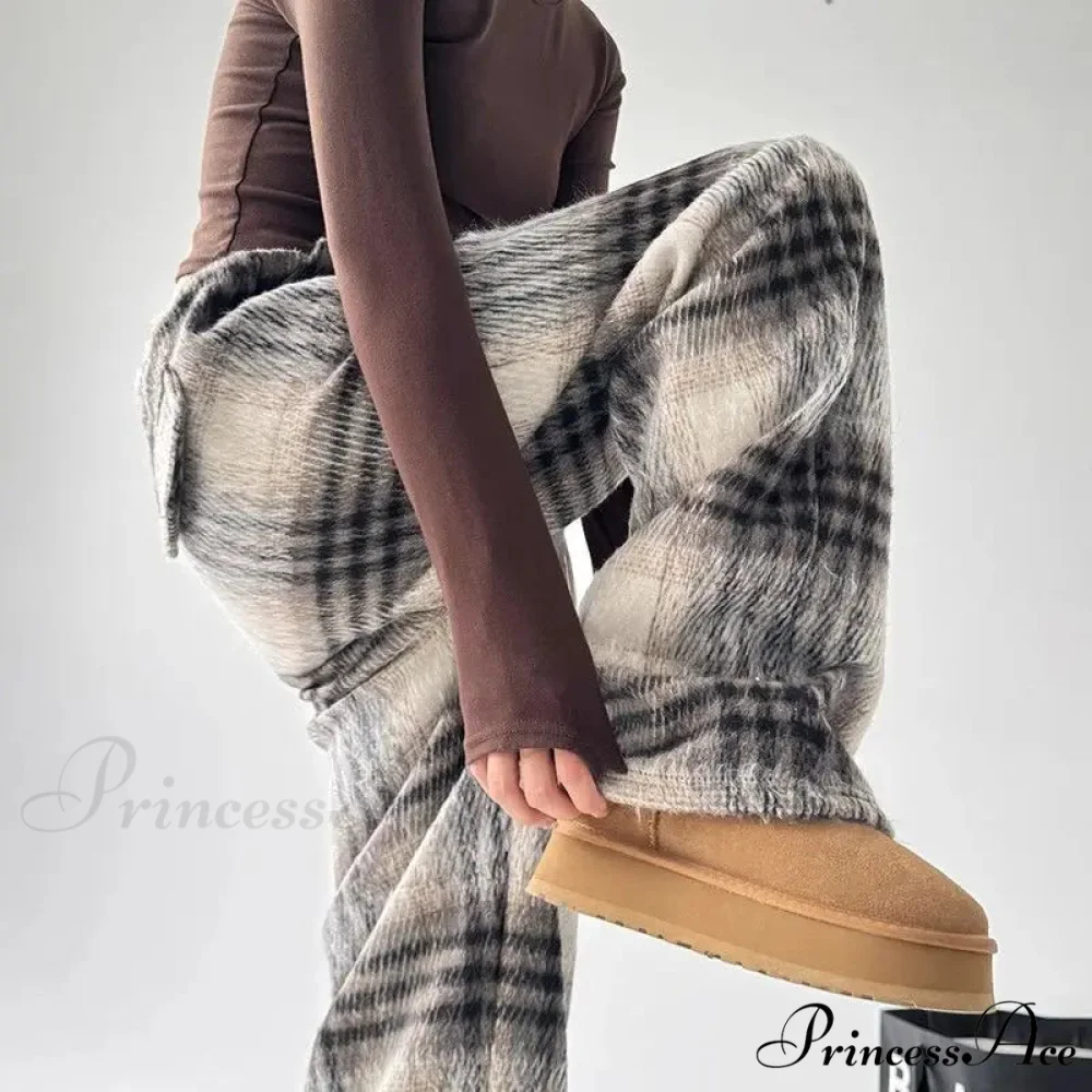 Checkered Fleece High Waist Informal Trousers - Image 4