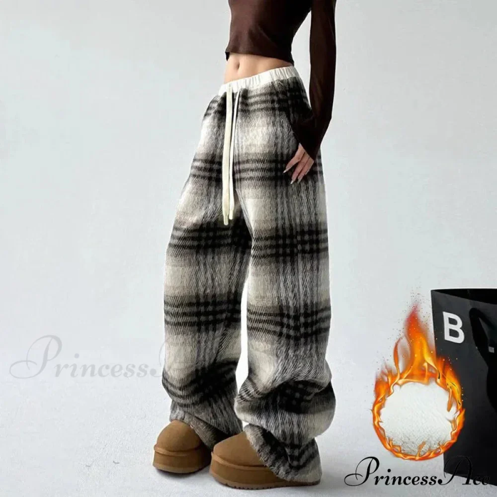 Checkered Fleece High Waist Informal Trousers - Image 5