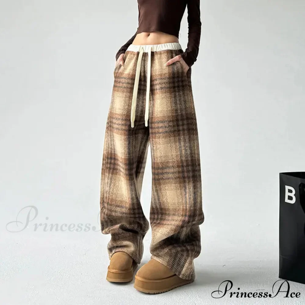 Checkered Fleece High Waist Informal Trousers - Image 6