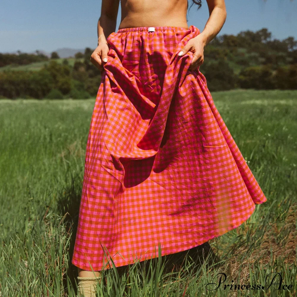 Checkered Frill Plaid Midi Skirt - Image 2