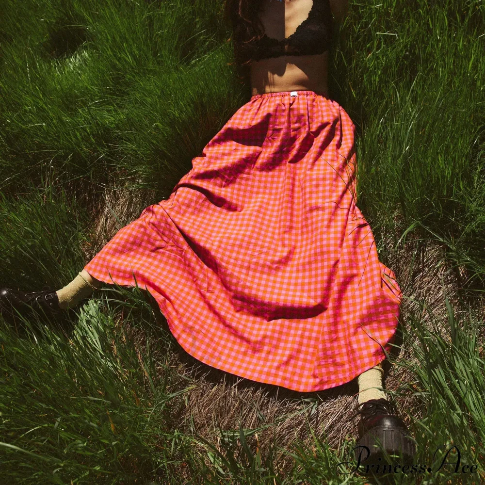 Checkered Frill Plaid Midi Skirt - Image 3