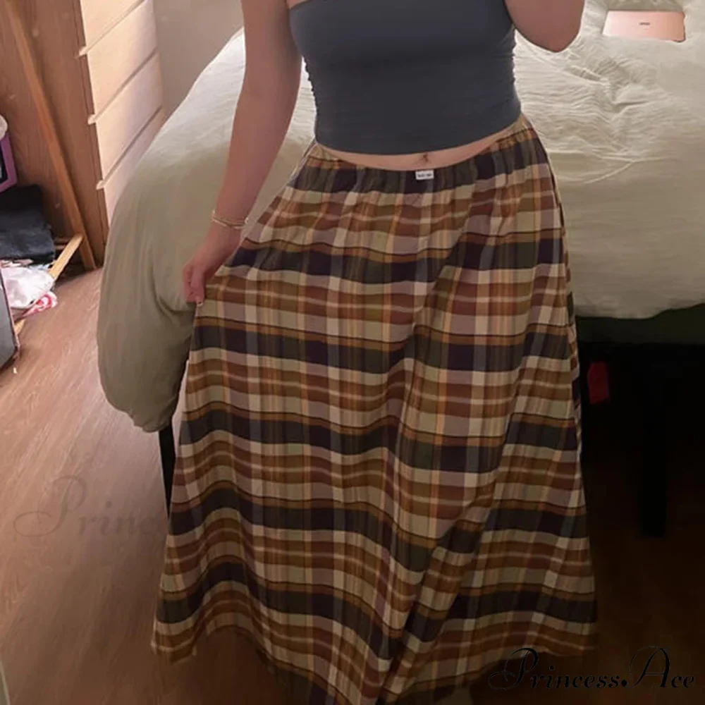 Checkered Frill Plaid Midi Skirt - Image 4