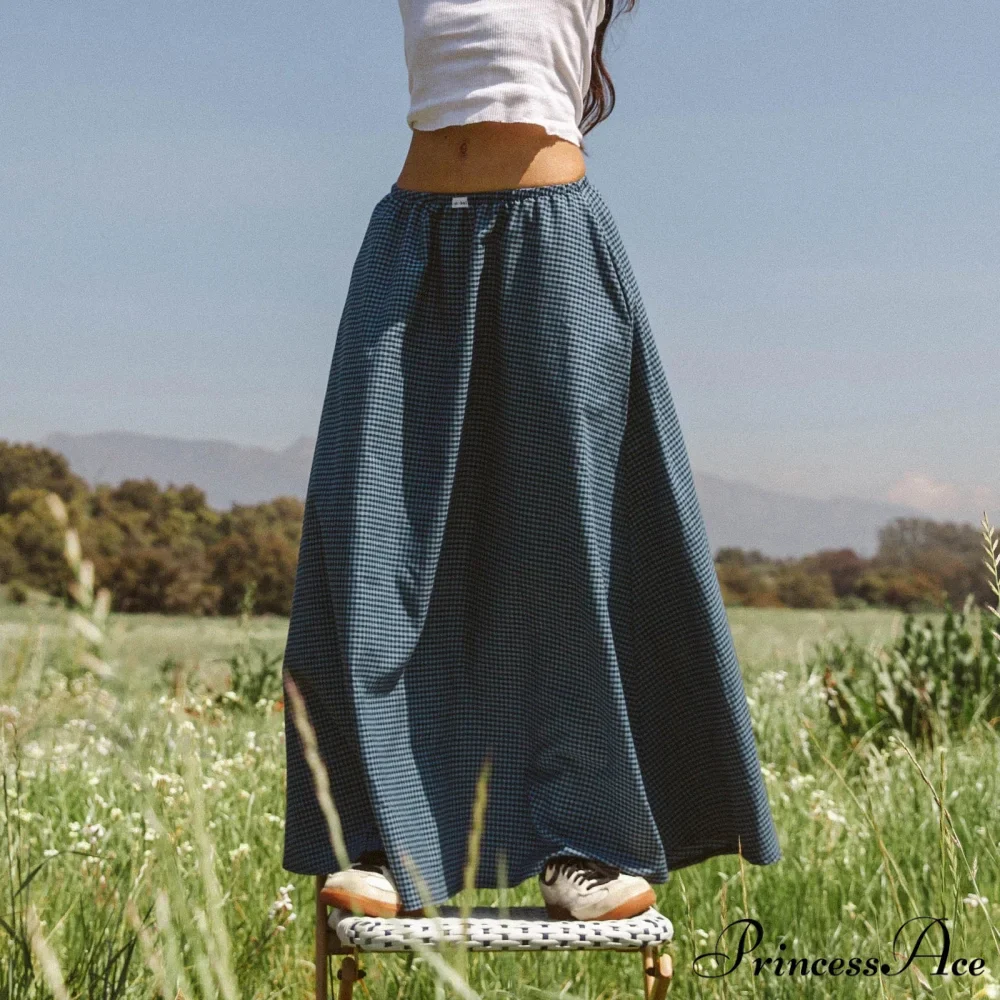 Checkered Frill Plaid Midi Skirt - Image 5
