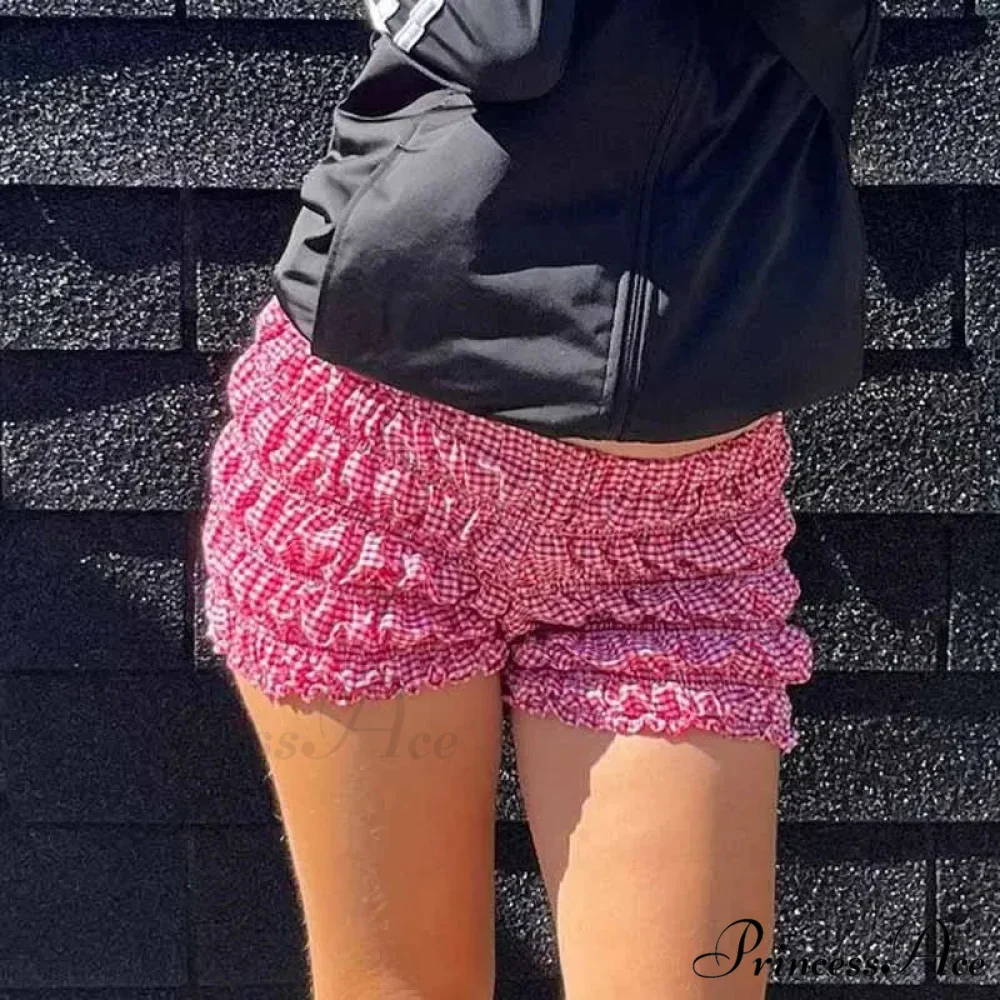 Checkered Frill Tiered Low-Cut Short - Image 2