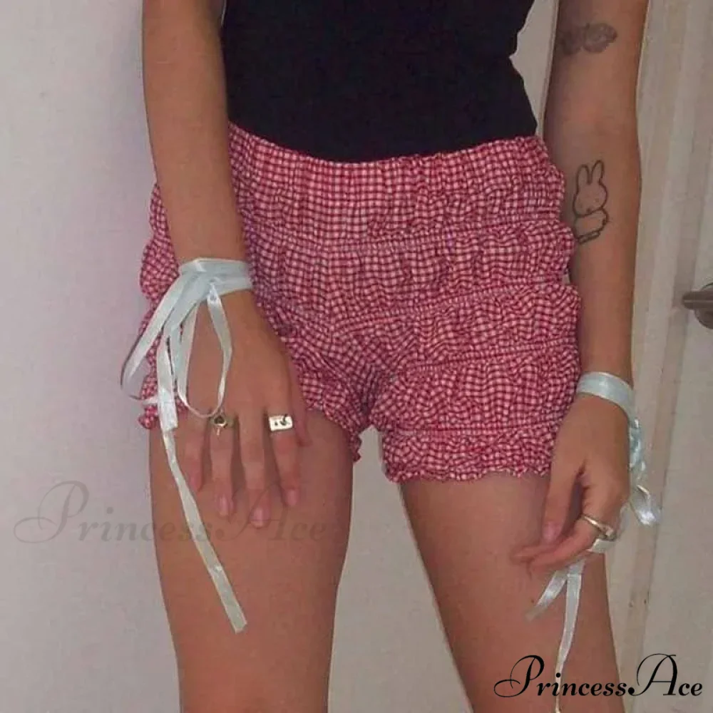 Checkered Frill Tiered Low-Cut Short - Image 3