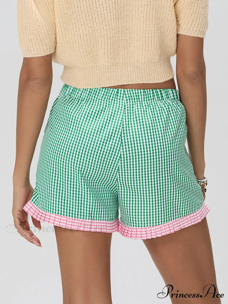 Checkered Frilled Hem Baggy Short - Image 3