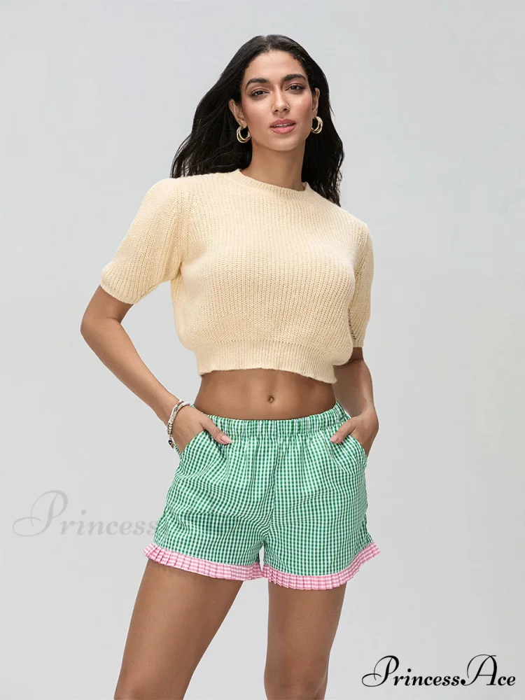 Checkered Frilled Hem Baggy Short - Image 7