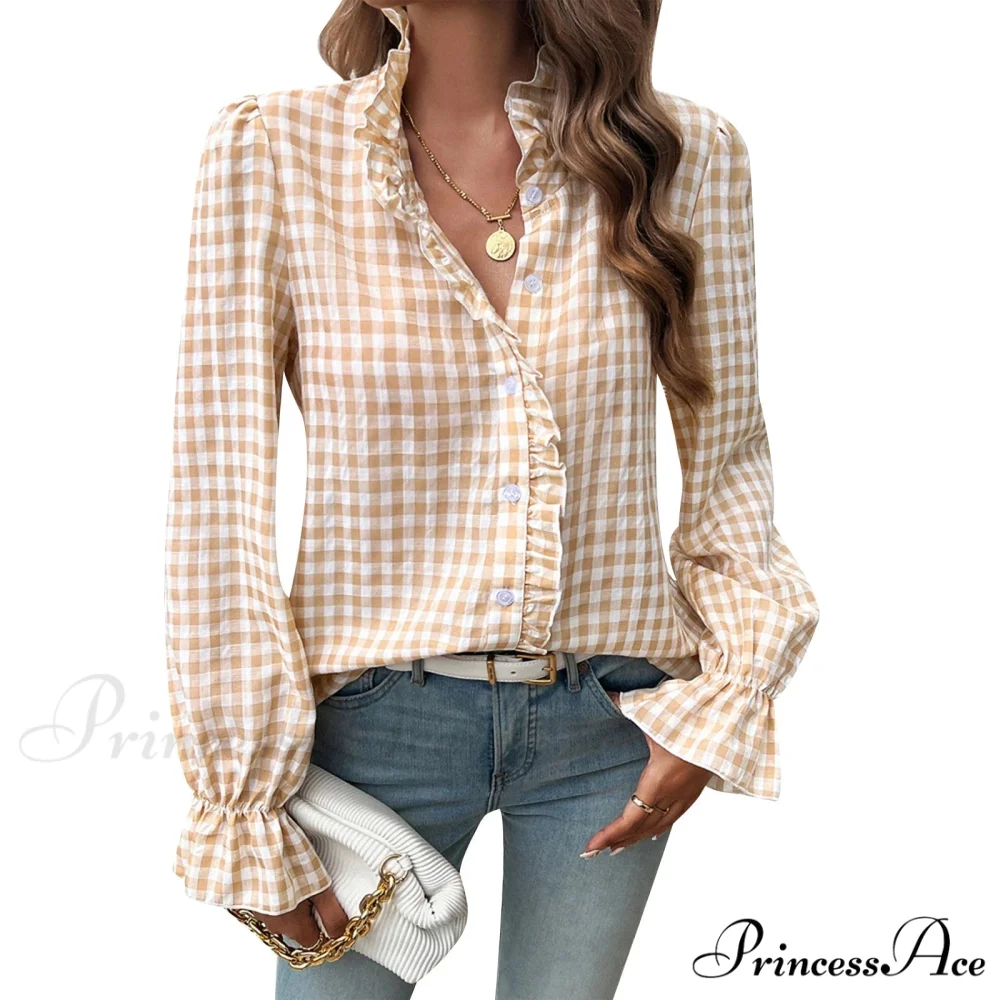 Checkered Frilled Plunging Neckline Top - Image 7
