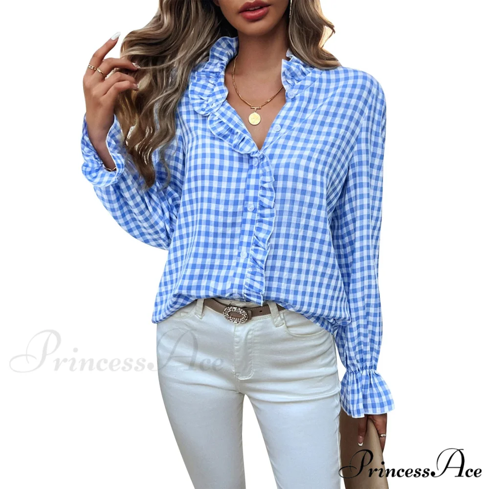 Checkered Frilled Plunging Neckline Top - Image 8