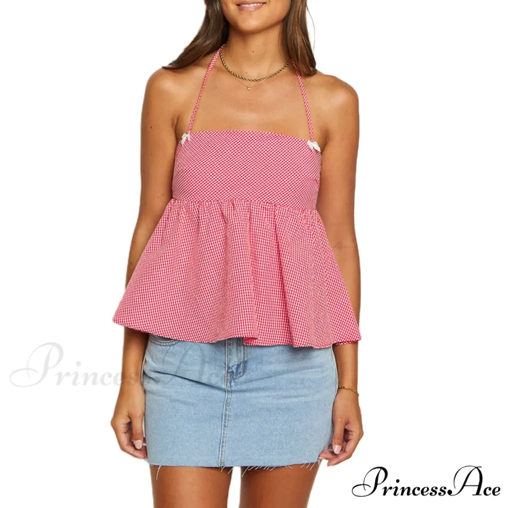 Checkered Halter Bind-Up Crop Top - Image 3