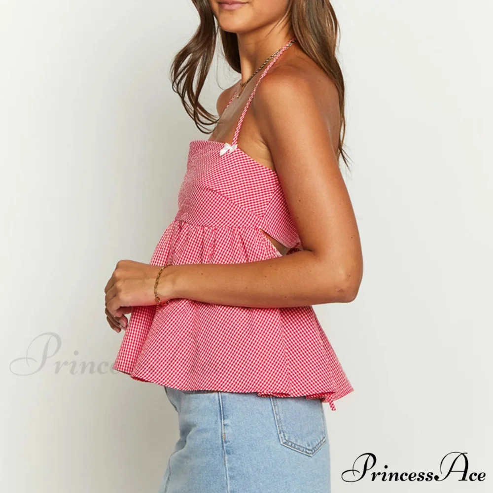 Checkered Halter Bind-Up Crop Top - Image 4