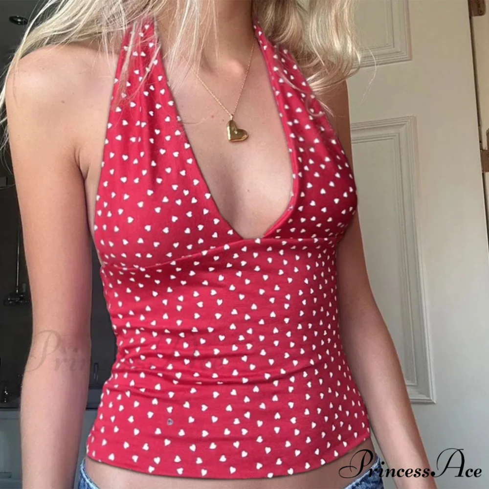 Checkered Heart Lace-Up Crop Top - Image 5