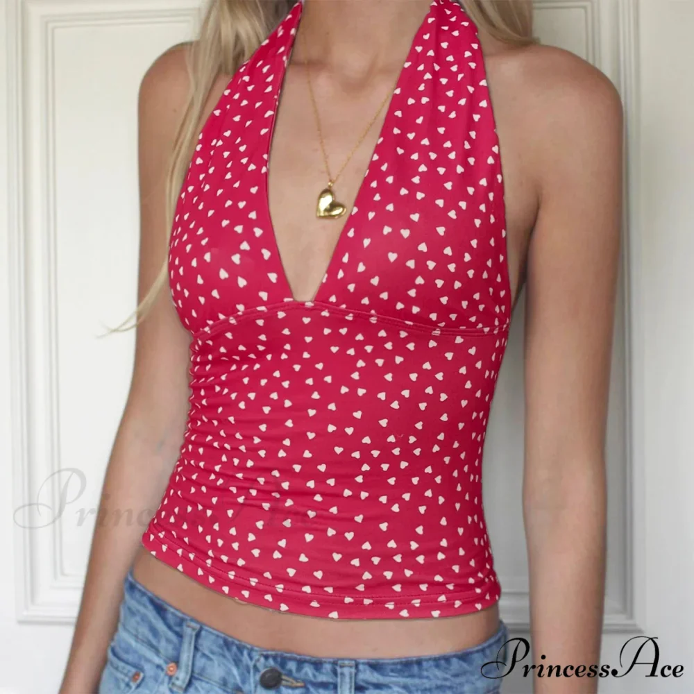 Checkered Heart Lace-Up Crop Top - Image 6