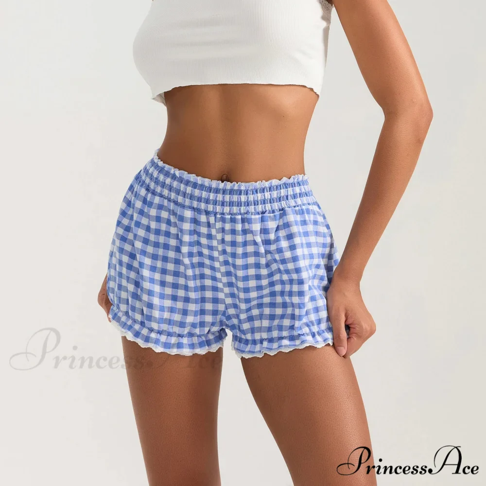 Checkered Lace Trim Flexible Waist Short - Image 2