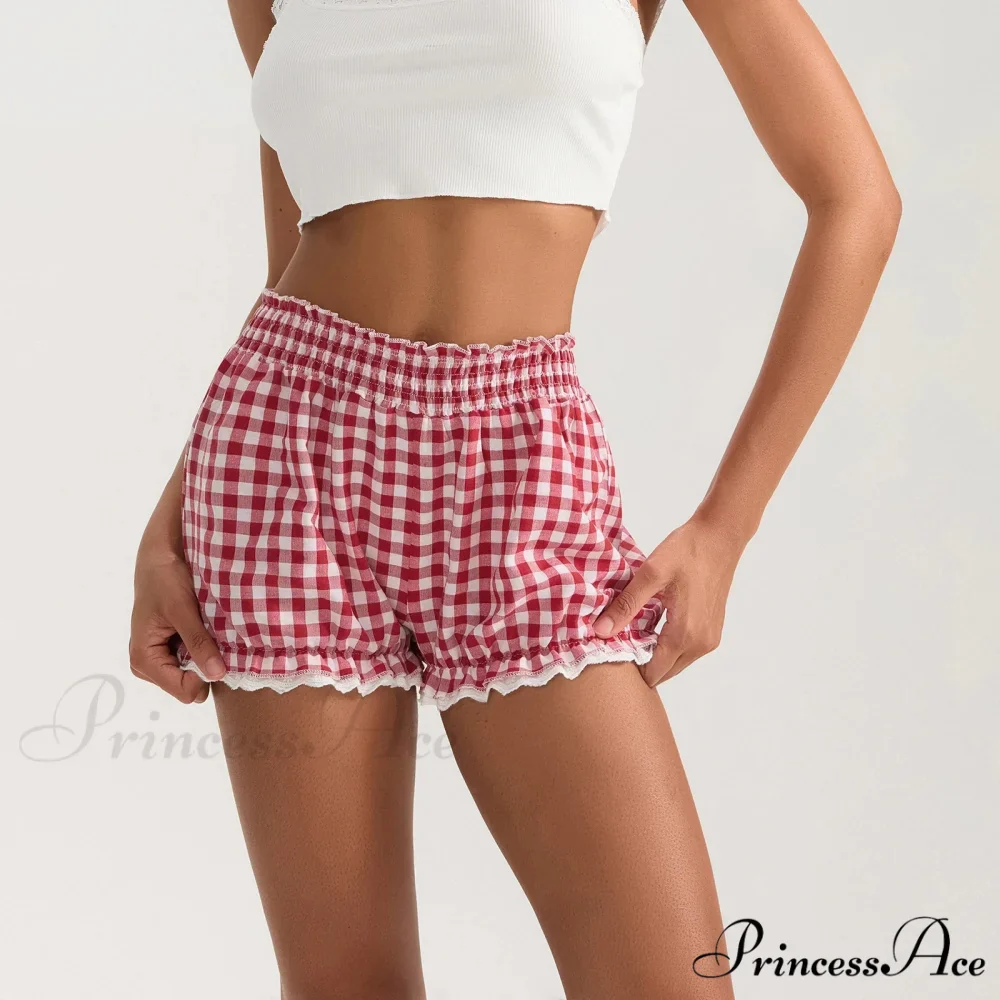 Checkered Lace Trim Flexible Waist Short - Image 4