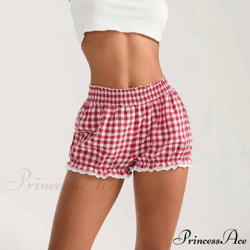 Checkered Lace Trim Flexible Waist Short - Image 5