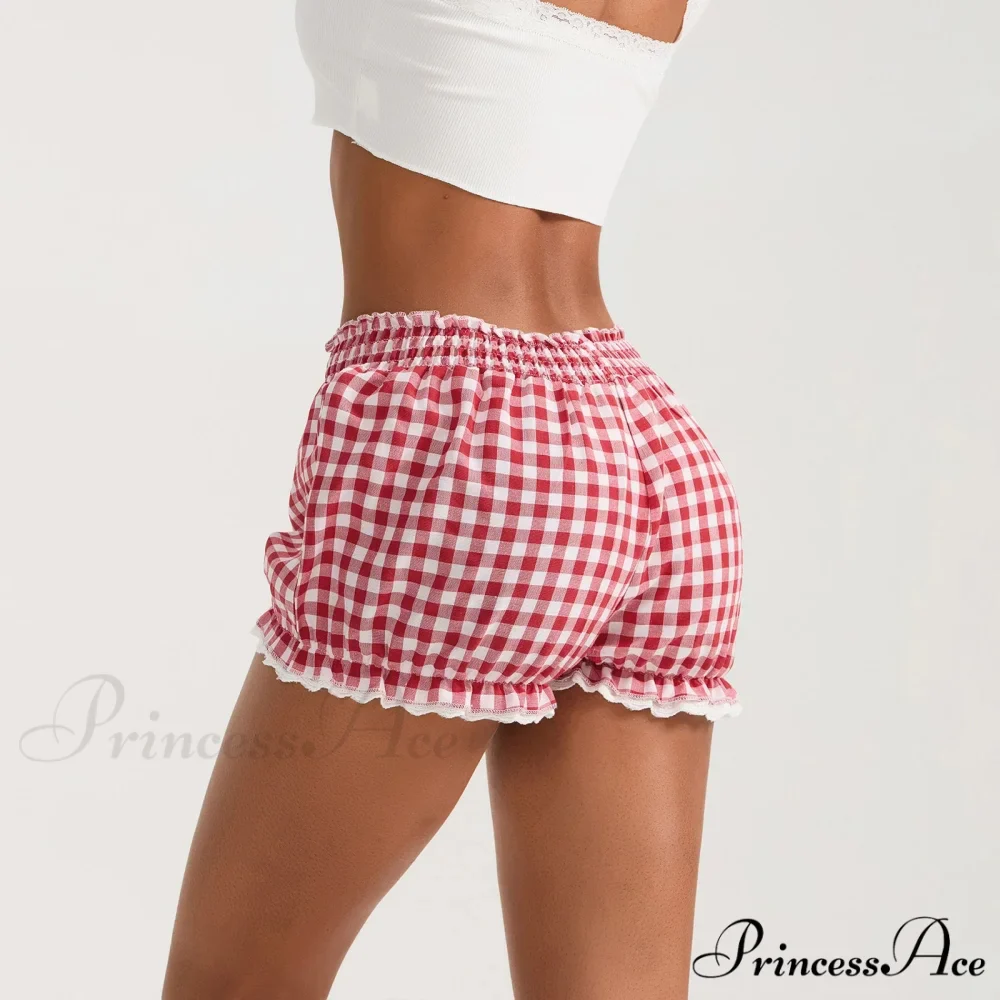 Checkered Lace Trim Flexible Waist Short - Image 6