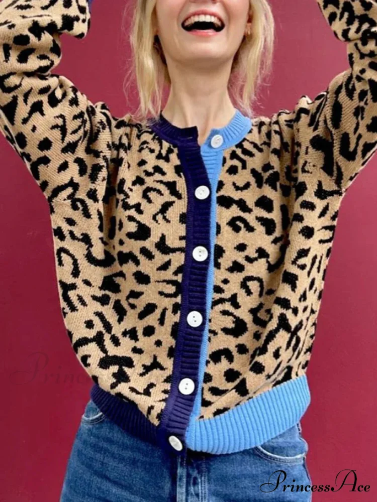 Checkered Lantern Sleeve Knit Cardigan - Image 8