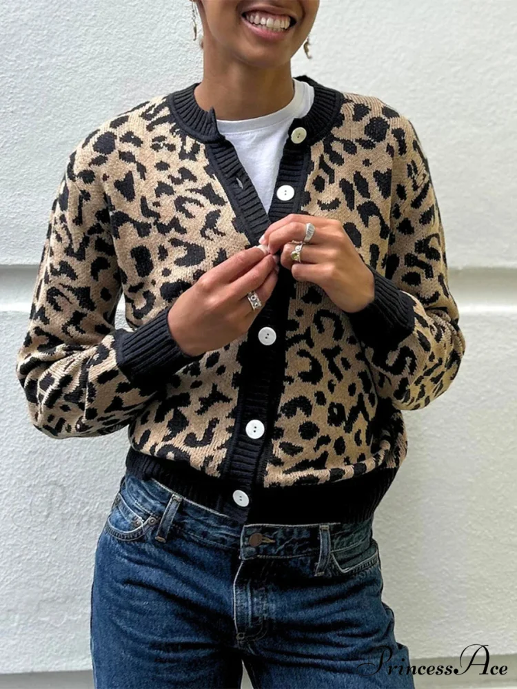 Checkered Lantern Sleeve Knit Cardigan - Image 9