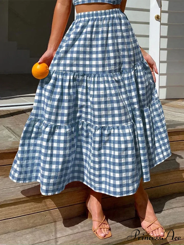 Checkered Layered Patchwork Skirt - Image 11