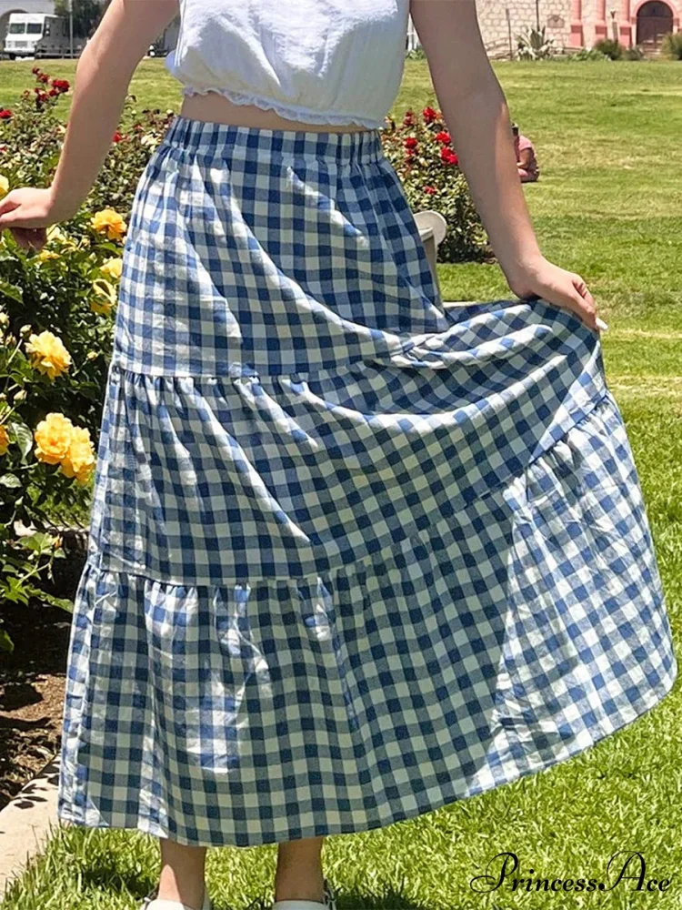 Checkered Layered Patchwork Skirt - Image 2