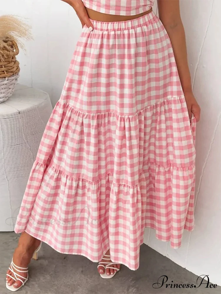Checkered Layered Patchwork Skirt - Image 3