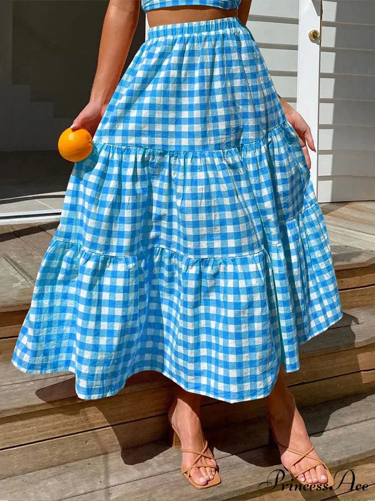 Checkered Layered Patchwork Skirt - Image 8