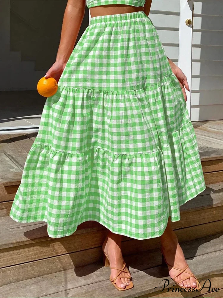 Checkered Layered Patchwork Skirt - Image 9