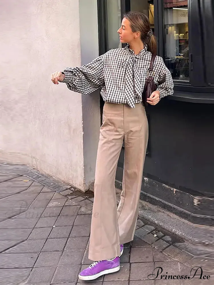 Checkered Long Sleeve Lace Up Single Breasted Top - Image 6