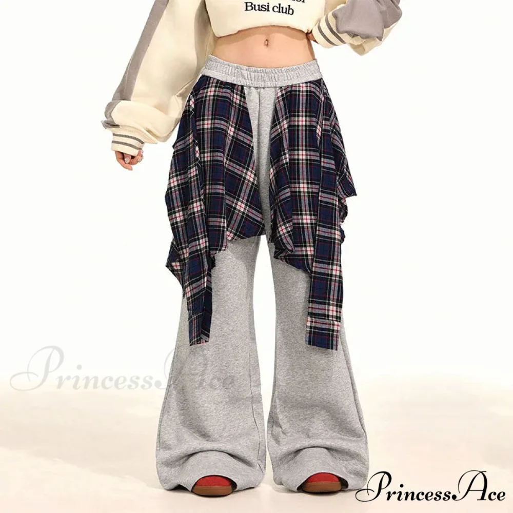 Checkered Patchwork High Waist Trousers - Image 2