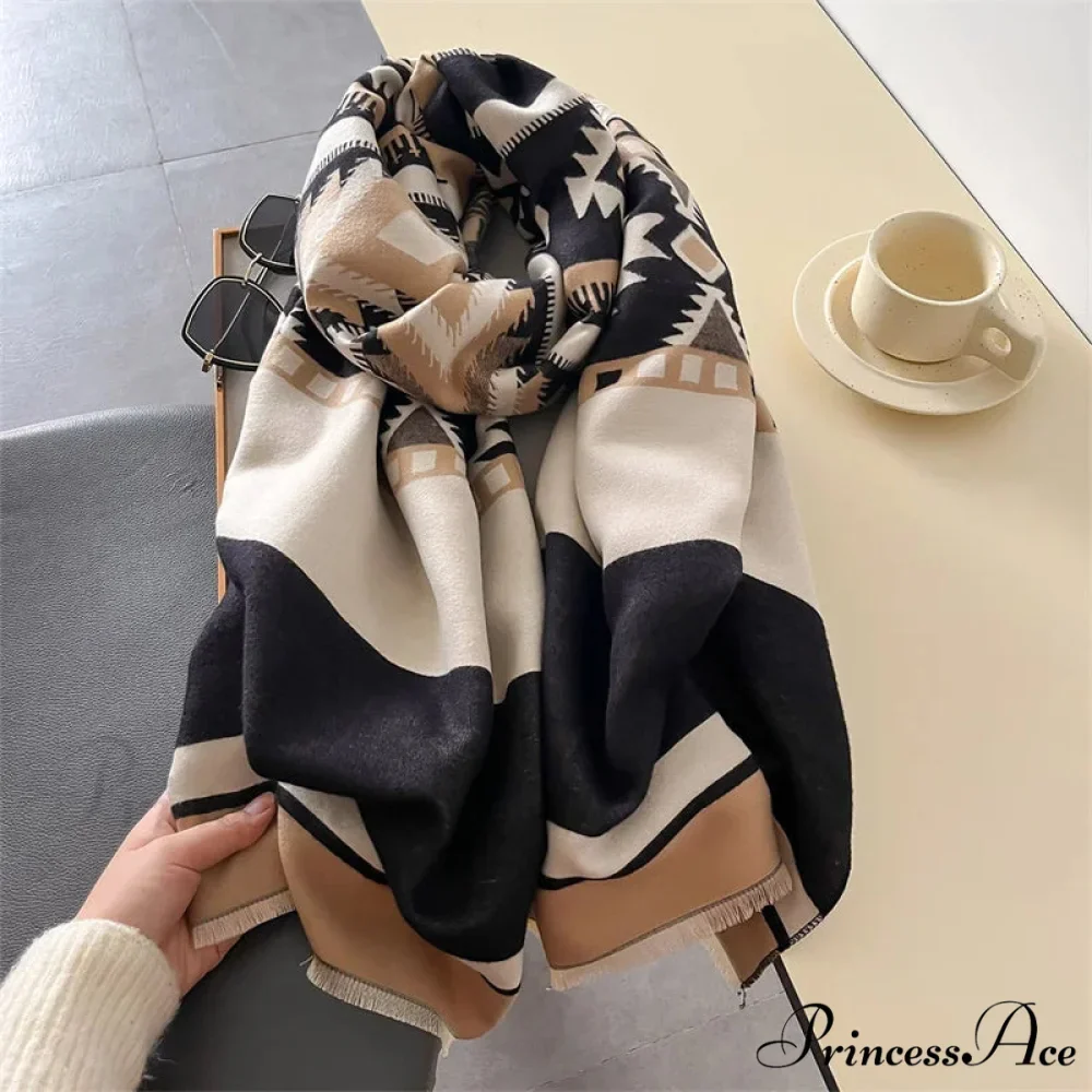 Checkered Pattern Cashmere Pashmina Winter Scarf - Image 3