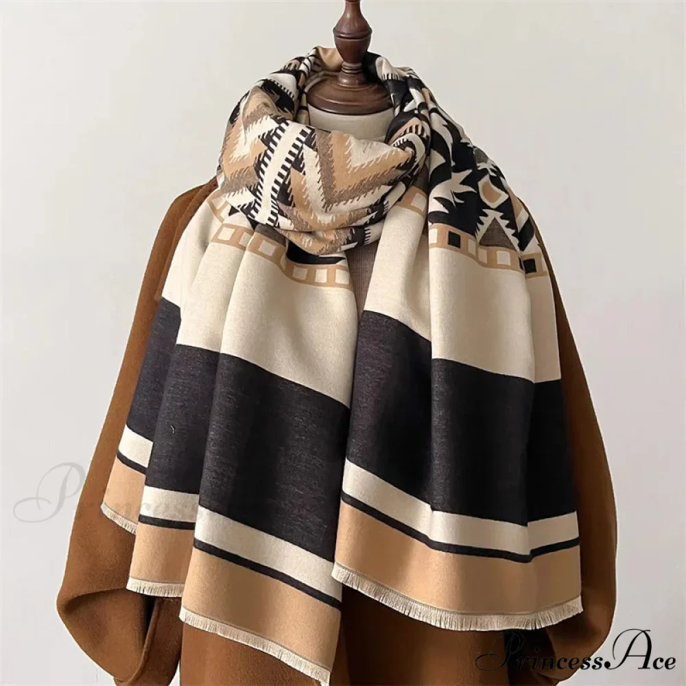 Checkered Pattern Cashmere Pashmina Winter Scarf - Image 4