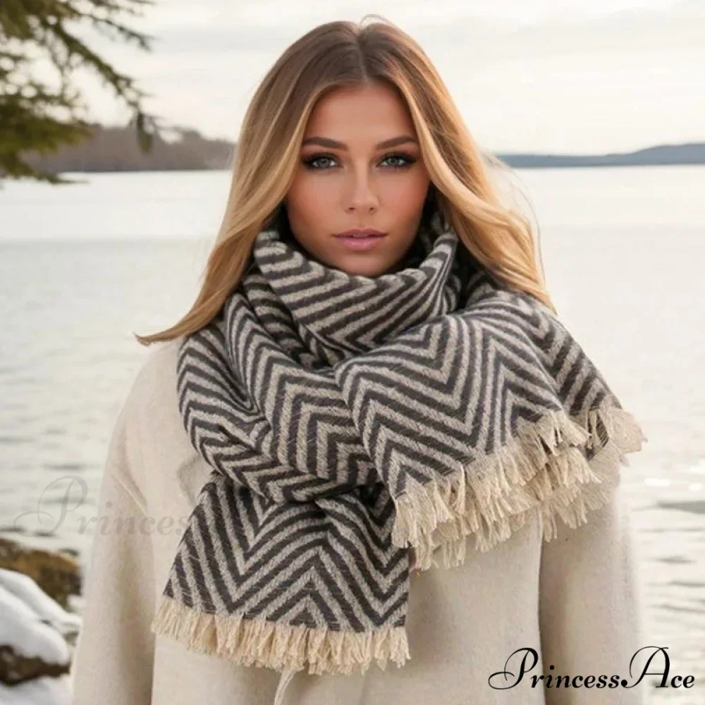 Checkered Pattern Cashmere Winter Travel Scarf - Image 4
