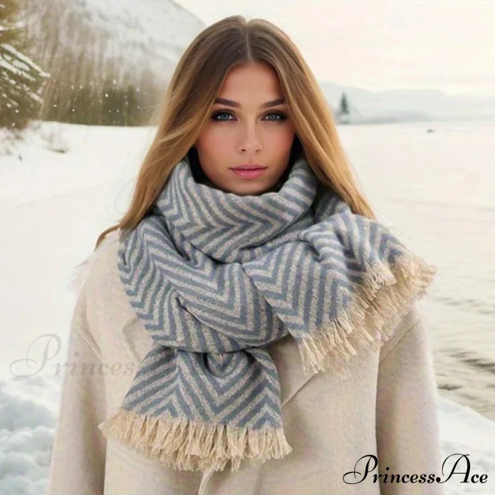 Checkered Pattern Cashmere Winter Travel Scarf - Image 6