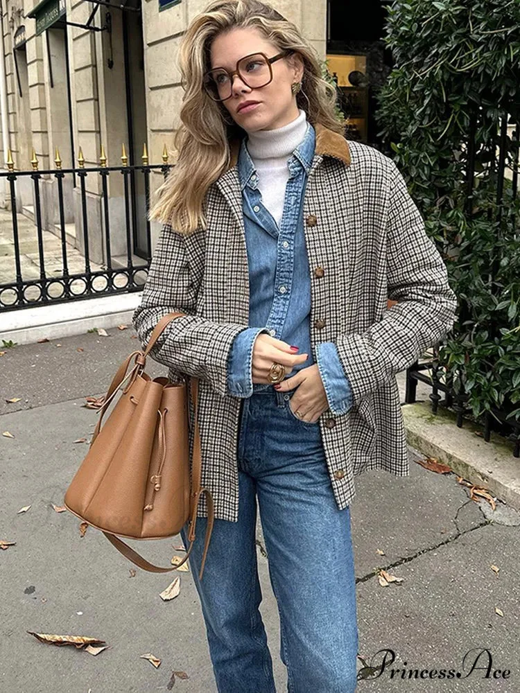 Checkered Pattern Collar Coat