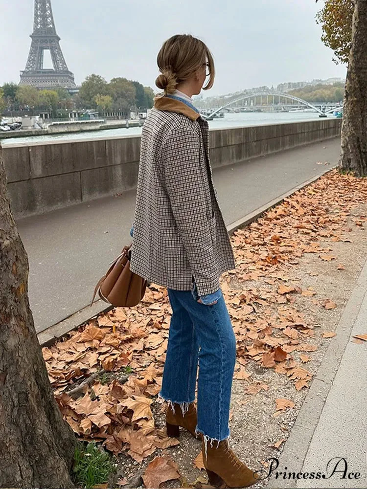 Checkered Pattern Collar Coat - Image 3