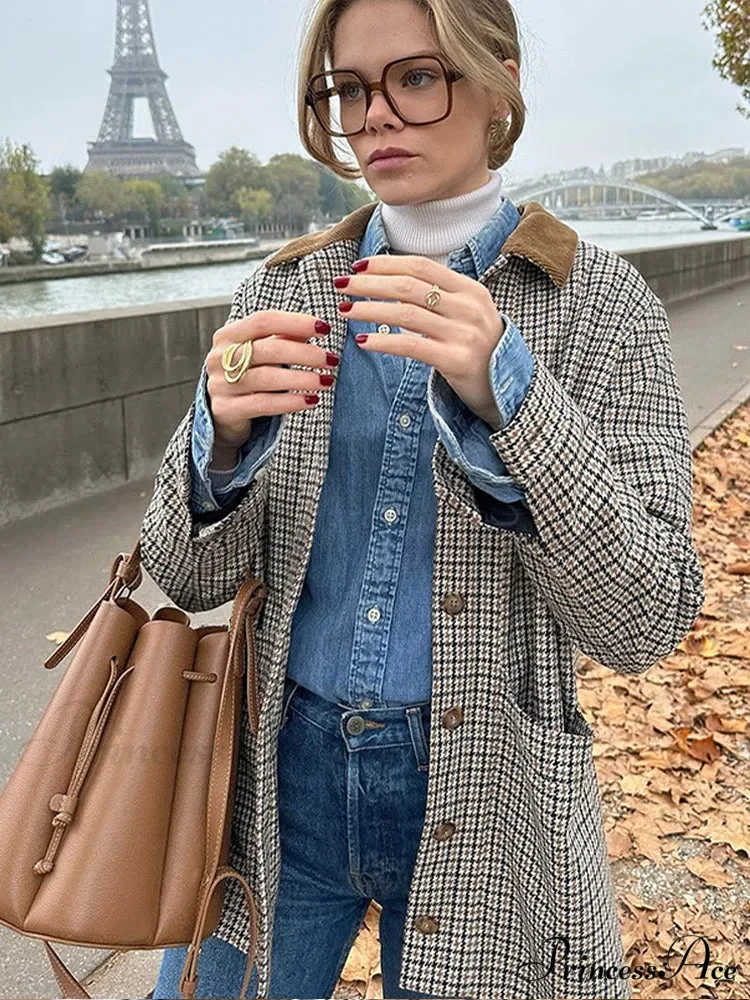 Checkered Pattern Collar Coat - Image 6