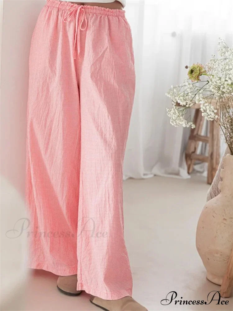 Checkered Pattern Drawstring Flexible Waist Relaxed Pant - Image 4
