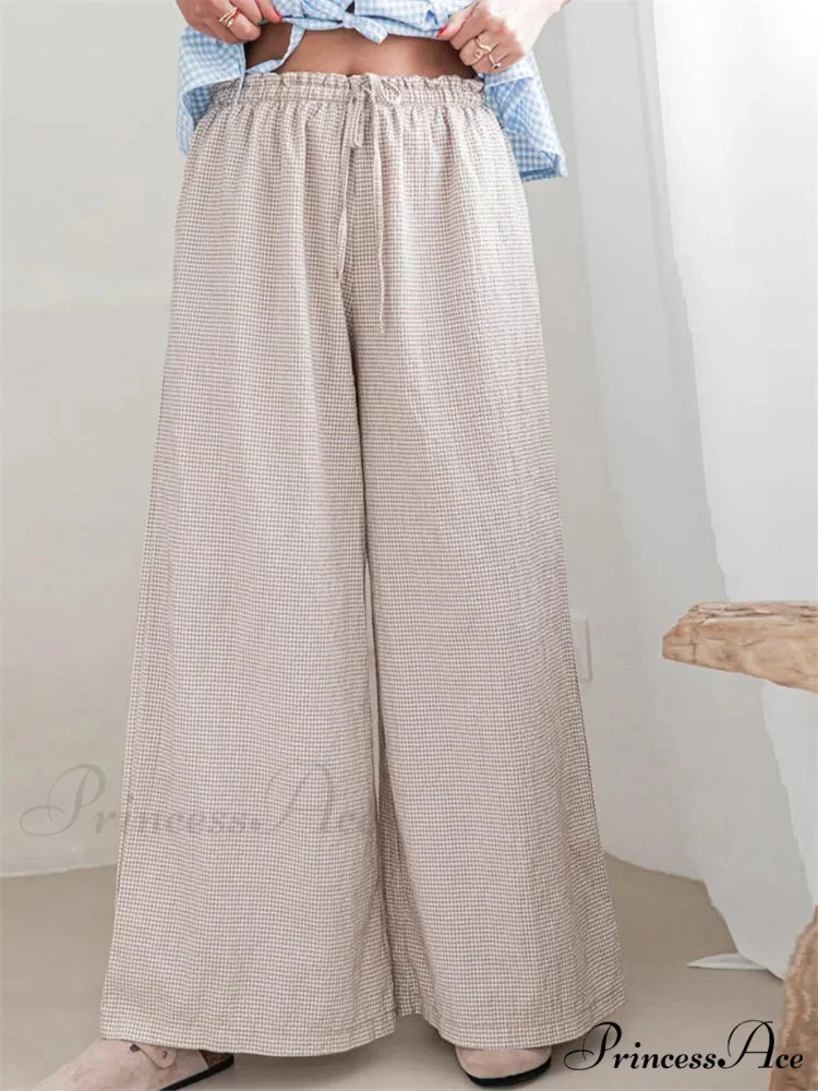 Checkered Pattern Drawstring Flexible Waist Relaxed Pant - Image 5