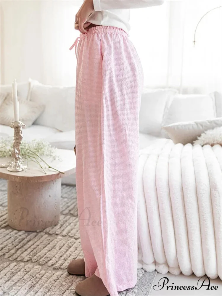 Checkered Pattern Drawstring Flexible Waist Relaxed Pant - Image 6