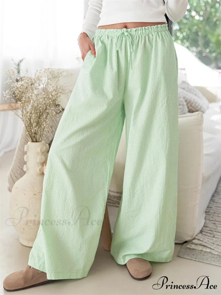 Checkered Pattern Drawstring Flexible Waist Relaxed Pant - Image 7