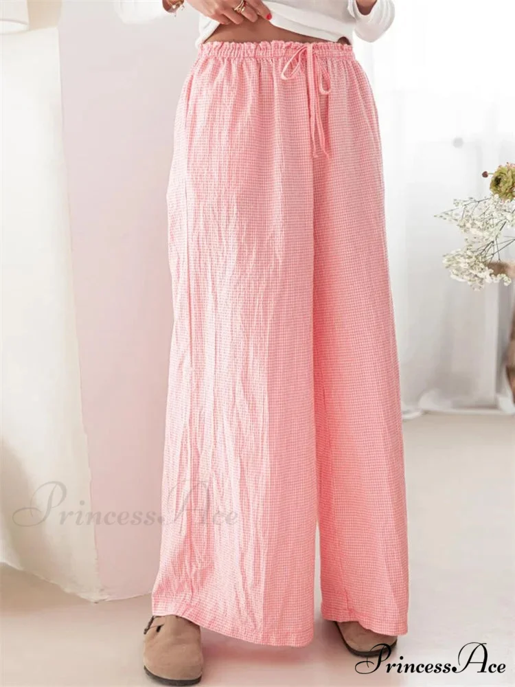 Checkered Pattern Drawstring Flexible Waist Relaxed Pant - Image 8